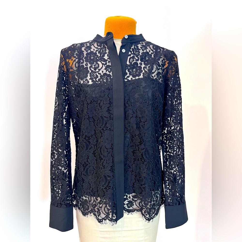 J.Crew Button-up black lace top, with camisole. Size 4.  Never worn, no tags.